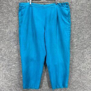 Elizabeth Women Pants Plus 20P Petite Blue Capri Crop High-Rise Silk Button Stra
